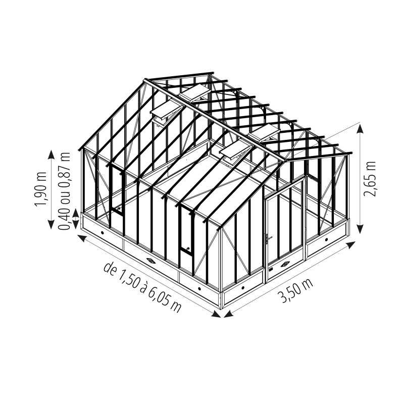 Invernadero CLASSIQUE anchura 3,50 m sobre base aluminio