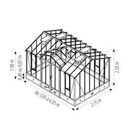 Invernadero CLASSIQUE anchura 2,75 m con buhardilla sobre base aluminio