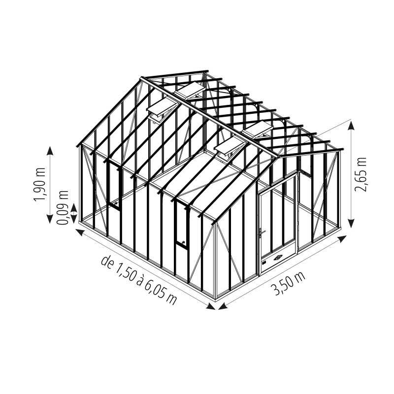 Invernadero AUTHENTIQUE anchura 3,50m sobre base aluminio