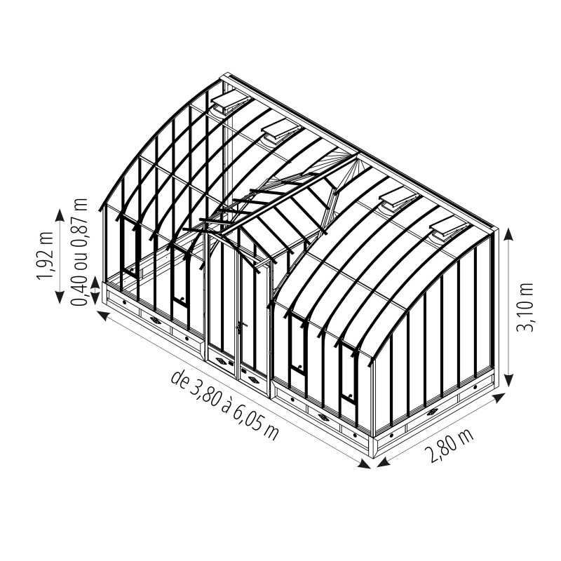 Invernadero MONTESQUIEU anchura 2,80 m sobre muro