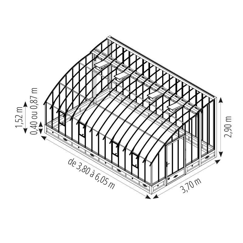 Invernadero VERSAILLES anchura 3,70 m sobre base aluminio