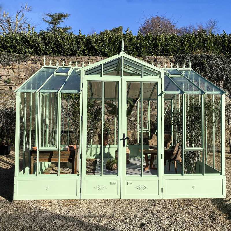 Invernadero CLASSIQUE largeur 3,50 m con buhardilla sobre base aluminio