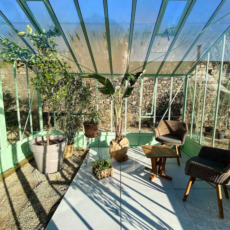 Invernadero CLASSIQUE largeur 3,50 m con buhardilla sobre base aluminio