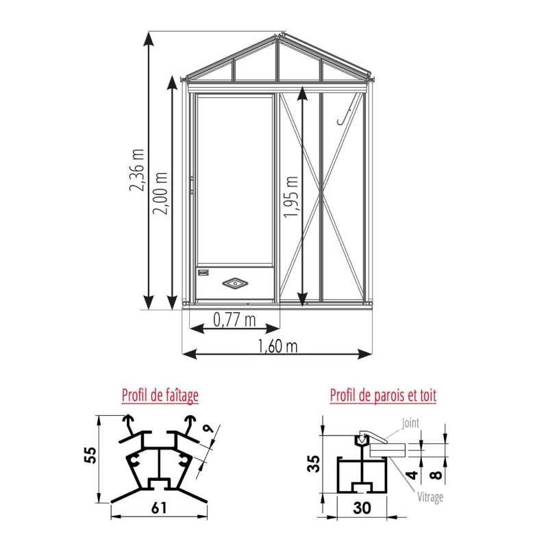Invernadero LUXIA Retro anchura 1,60 m
