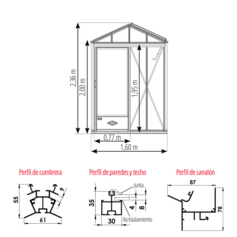 Invernadero LUXIA Retro anchura 1,60 m
