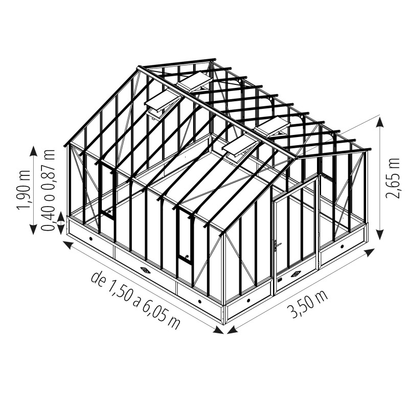 Invernadero CLASSIQUE anchura 3,50 m sobre base aluminio