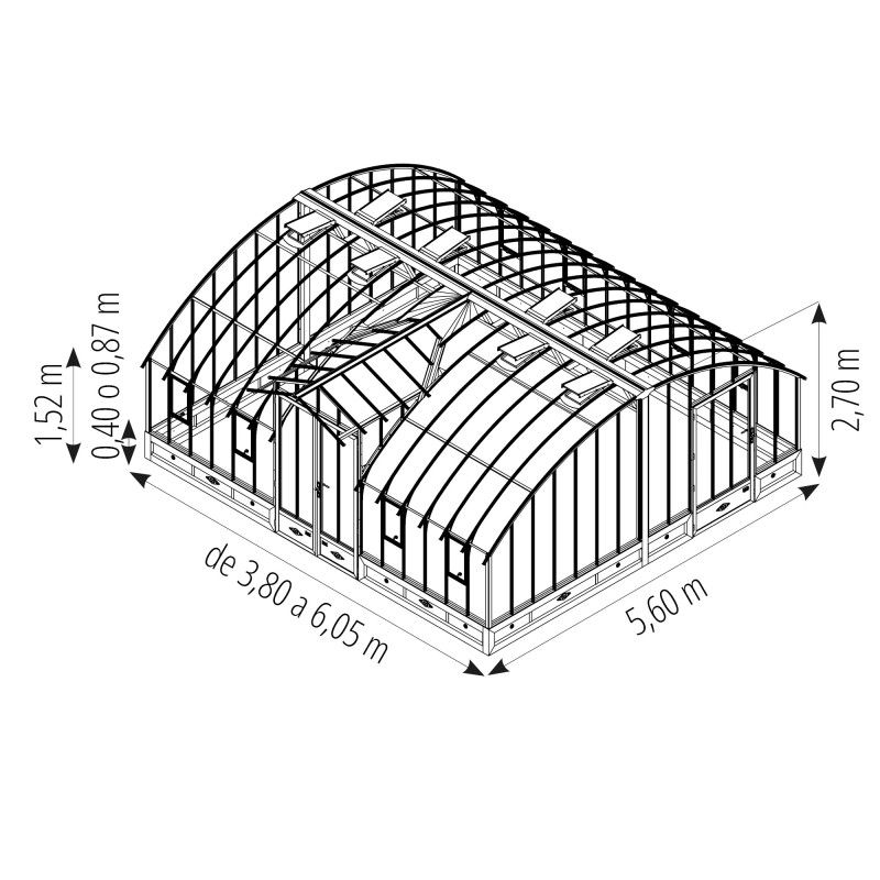 Invernadero AMBOISE anchura 5,60 m sobre base aluminio