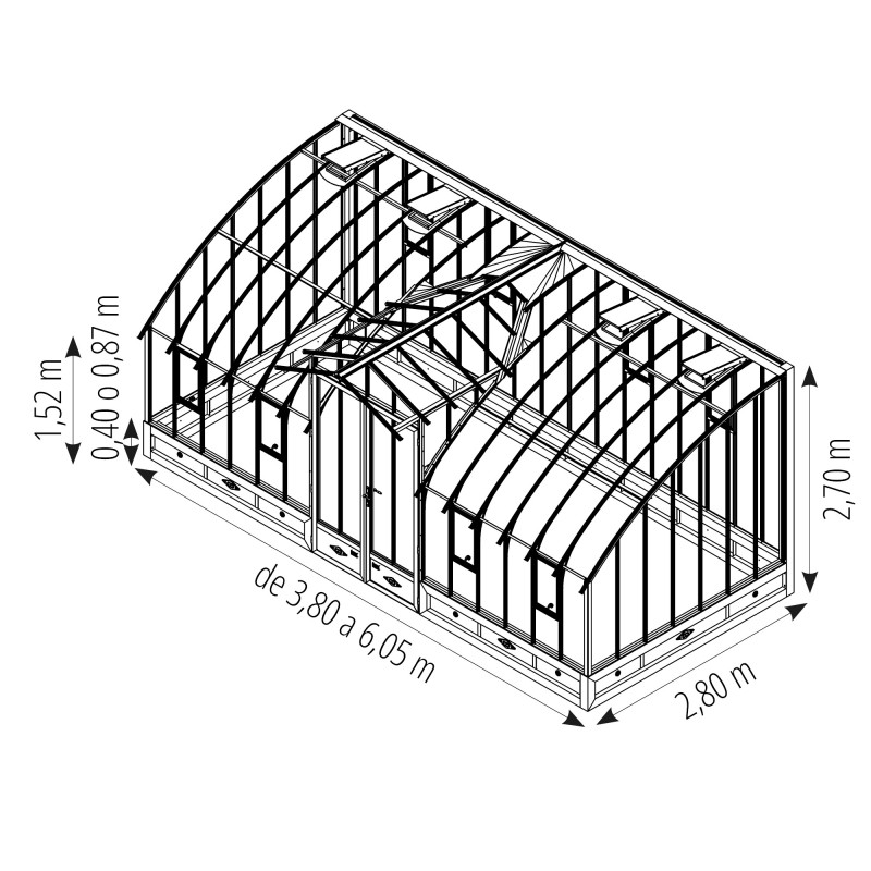 Invernadero MIRABEAU anchura 2,80 m sobre muro