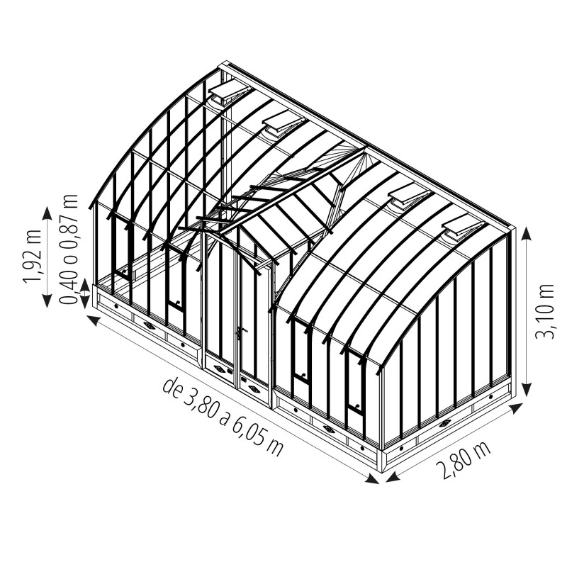 Invernadero MONTESQUIEU anchura 2,80 m sobre base aluminio