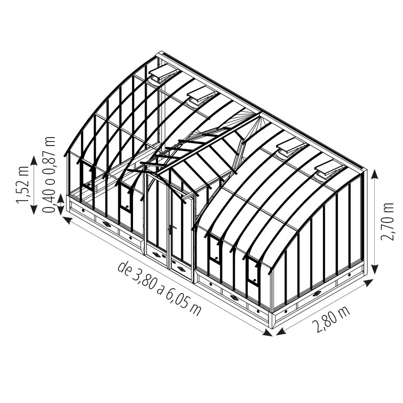Invernadero MONTESQUIEU anchura 2,80 m sobre base aluminio