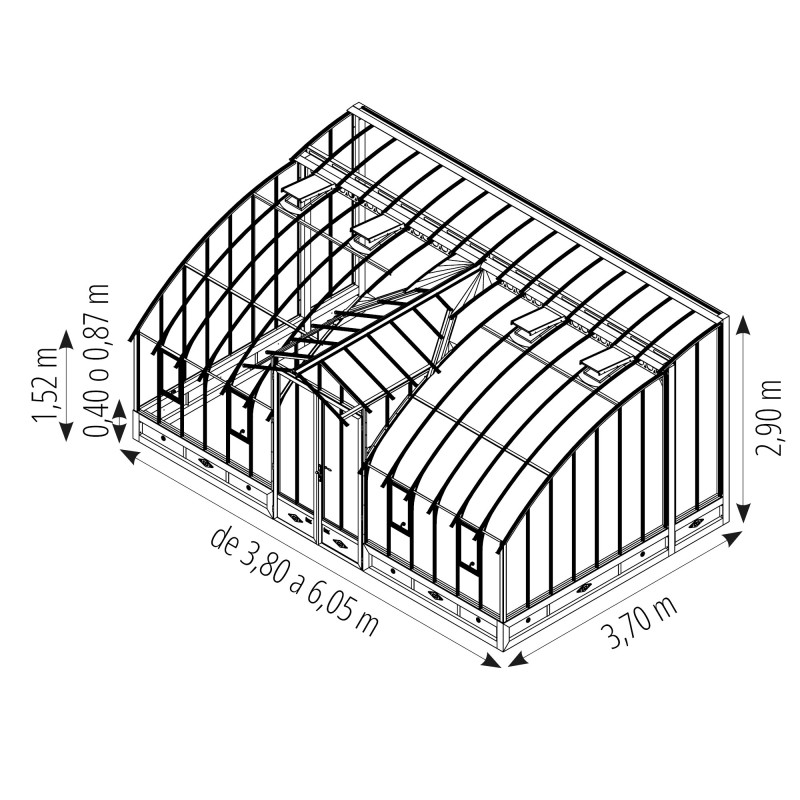 Invernadero MONTESQUIEU anchura 3,70 m sobre base aluminio