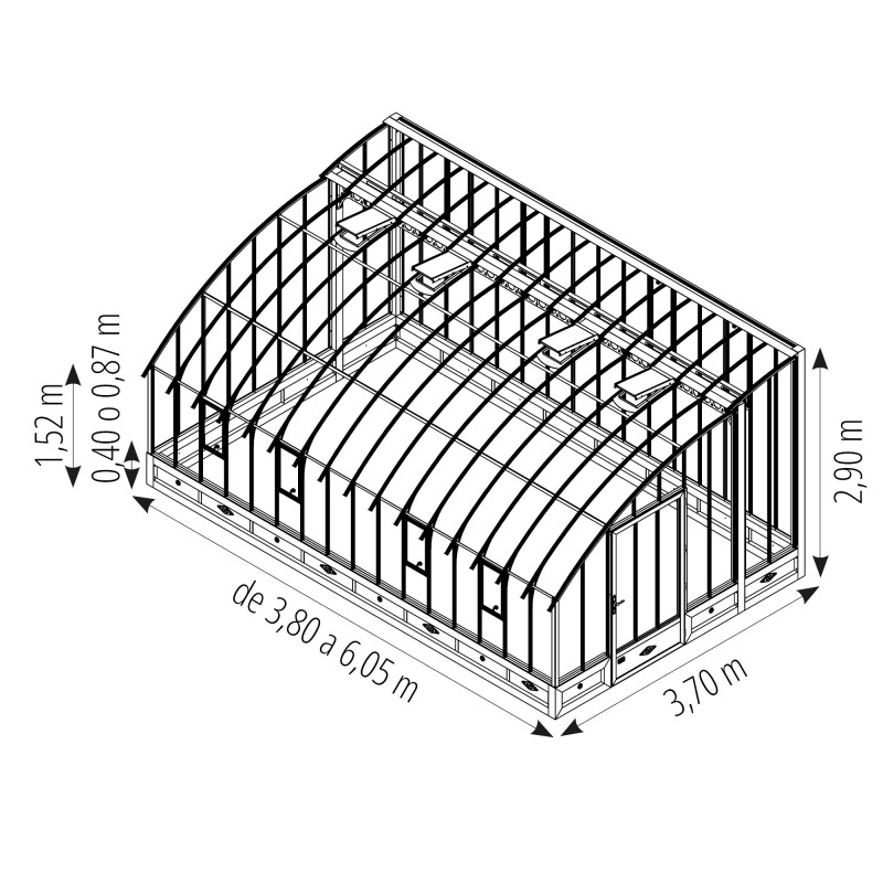 Invernadero VERSAILLES anchura 3,70 m sobre base aluminio