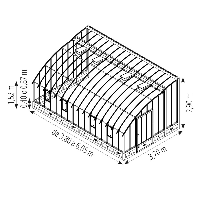 Invernadero CHAMBORD anchura 3,70 m sobre muro